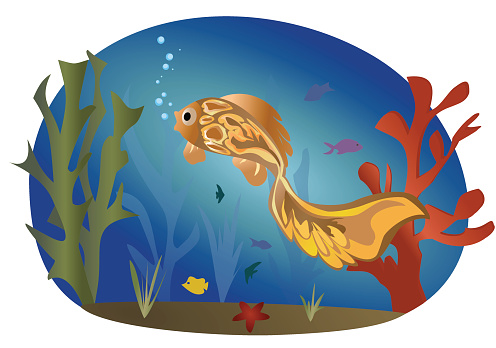 Sea landscape illustrating underwater life. All objects are grouped. Vector.