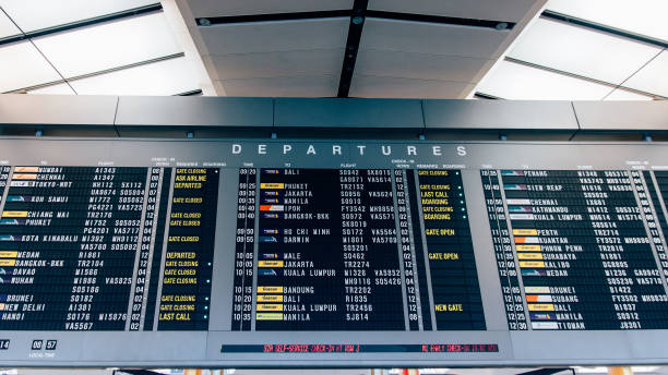 istock Departure board - destination airports 672365416