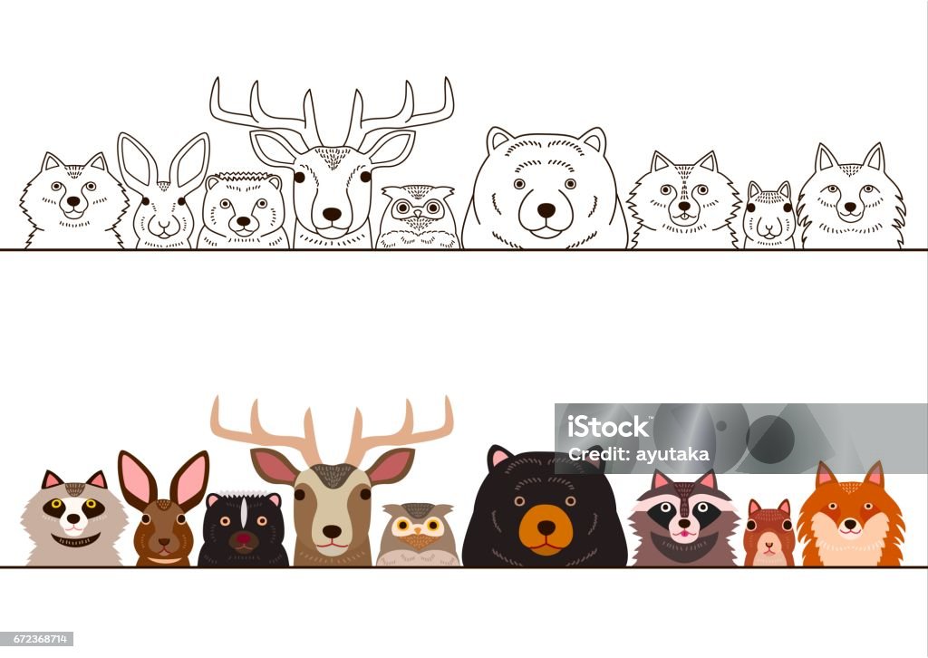 animales del bosque de la frontera conjunto - arte vectorial de Mapache libre de derechos