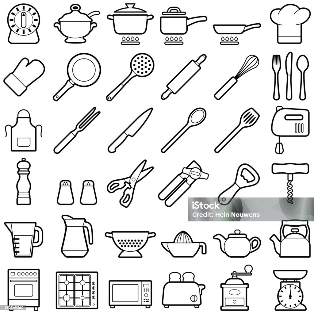 Kitchen tool icons Kitchen tool icon collection - vector outline illustration Crockery stock vector