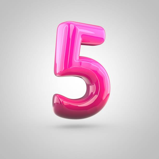 istock Glossy red and pink gradient paint alphabet number 5 isolated on white background 672377886