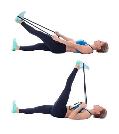 Elastic band exercises executed with a professional trainer.