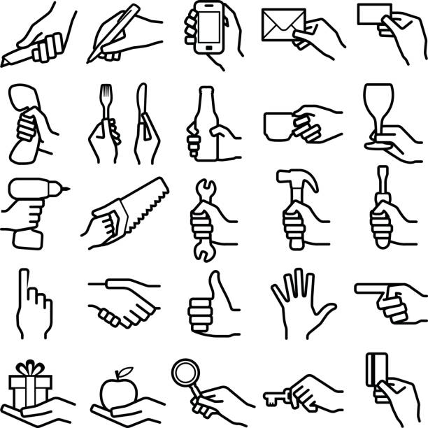 ilustrações de stock, clip art, desenhos animados e ícones de hand icons - holding screwdriver