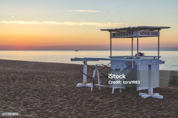 Coast In Spain Costa Brava Gazebo For Surfing Stock Photo - Download Image Now - Autumn, Beach, Beauty