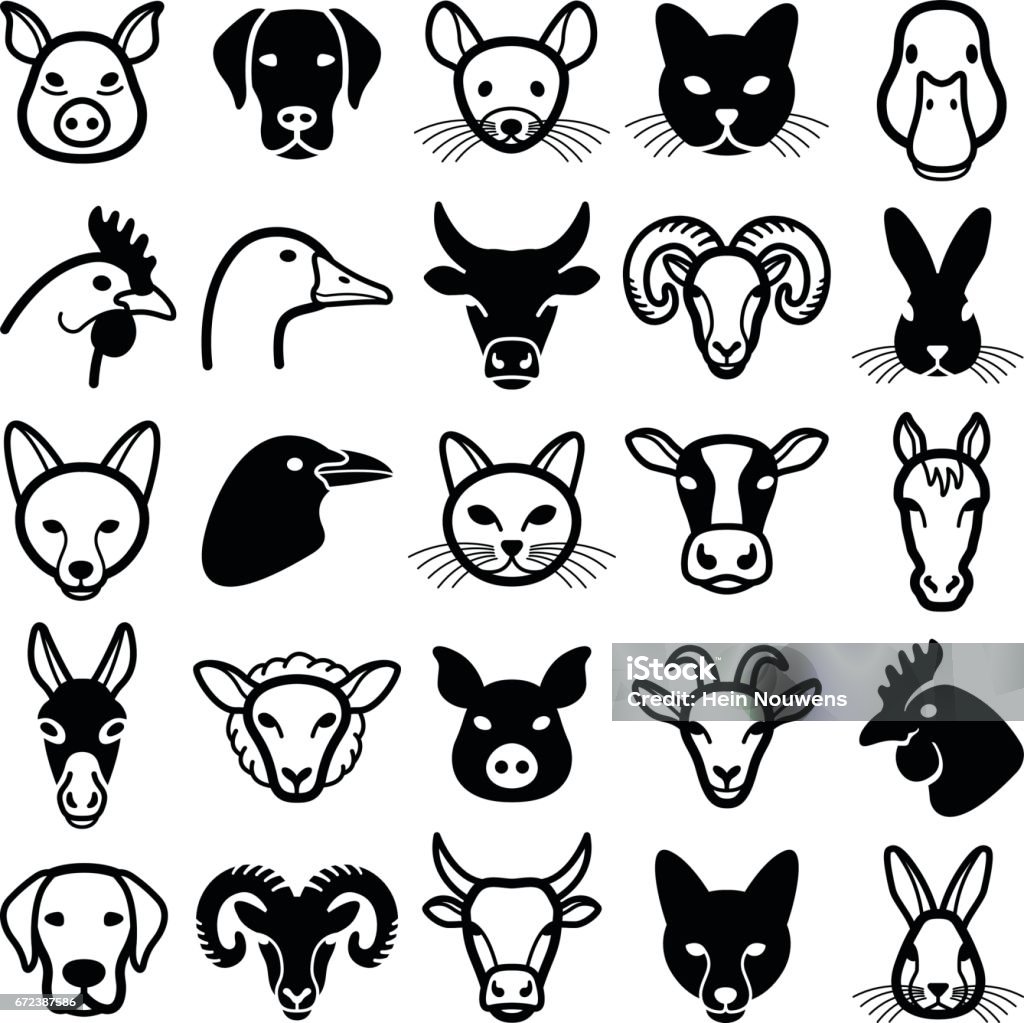 Farm animals Farm animal head icon collection - vector illustration Head stock vector