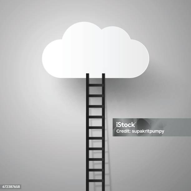 Cloud With Ladder Stock Illustration - Download Image Now - Cloud - Sky, Ladder, Achievement