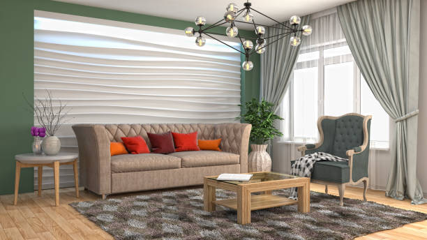 istock Interior living room. 3d illustration 672390496