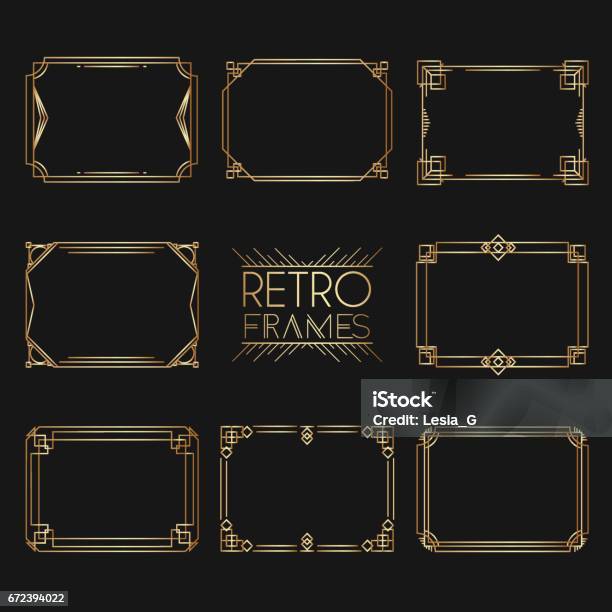 Gold Retro Frames Style Of 1920s Collection Of Golden Premium Promo Sealsstickers Stock Illustration - Download Image Now