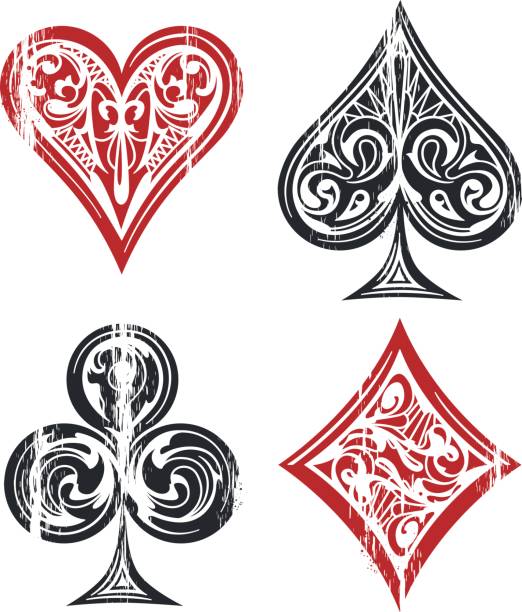 ilustrações de stock, clip art, desenhos animados e ícones de playing cards symbols - cards spade suit symbol heart suit