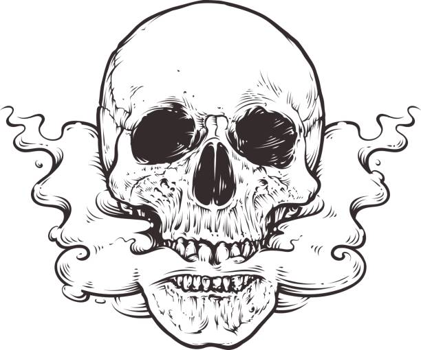Smoking Skull Art Smoking Skull Art.Tattoo style vector illustration of skull with smoke coming from his mouth. Black line art isolated on white. marijuana tattoo stock illustrations