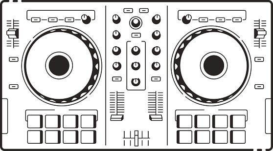 DJ Usb Controller. Vector art of midi turntable. Line art.