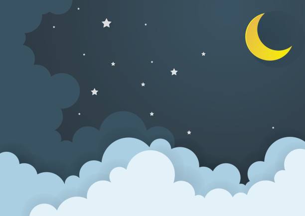 istock moon and stars in midnight .paper art style 672415696