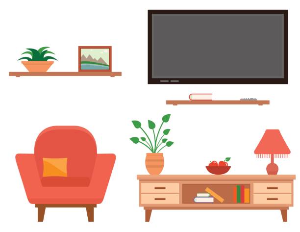 гостиная мебель набор - apartment design domestic room television stock illustrations