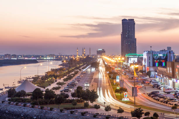 Ras al Khaimah creek at night stock photo