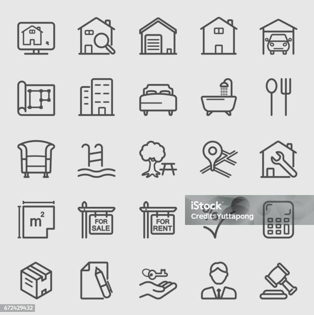 Real Estate Line Icon Stock Illustration - Download Image Now - Grounds, Real Estate, Residential District