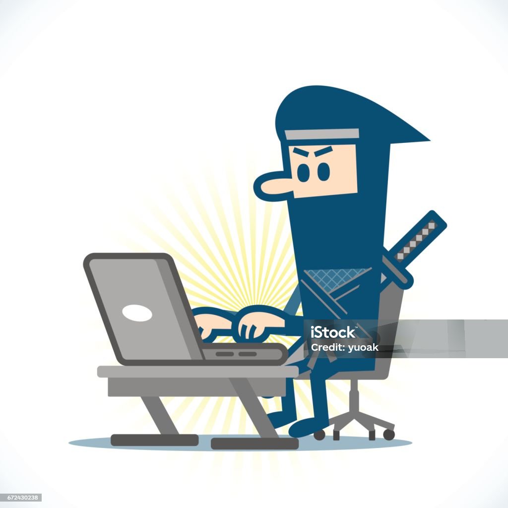 Ninja Using A Laptop Stock Illustration - Download Image Now - Samurai ...
