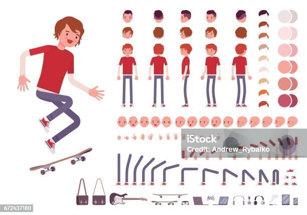 Teenager Boy Character Creation Set Stock Illustration - Download Image Now - Characters, Model Kit, Creation