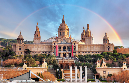 MNAC in Barcelona with rainbow