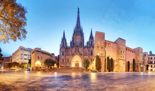 istock Barcelona, Panorama of Cathedral, Barri Gothic Quarter 672437272