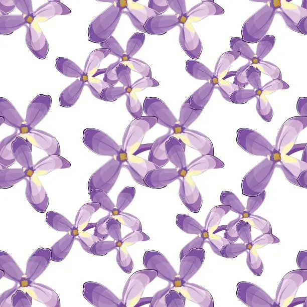 Vector illustration of Seamless pattern Lilac branch flowers blooming spring. Vector illustration