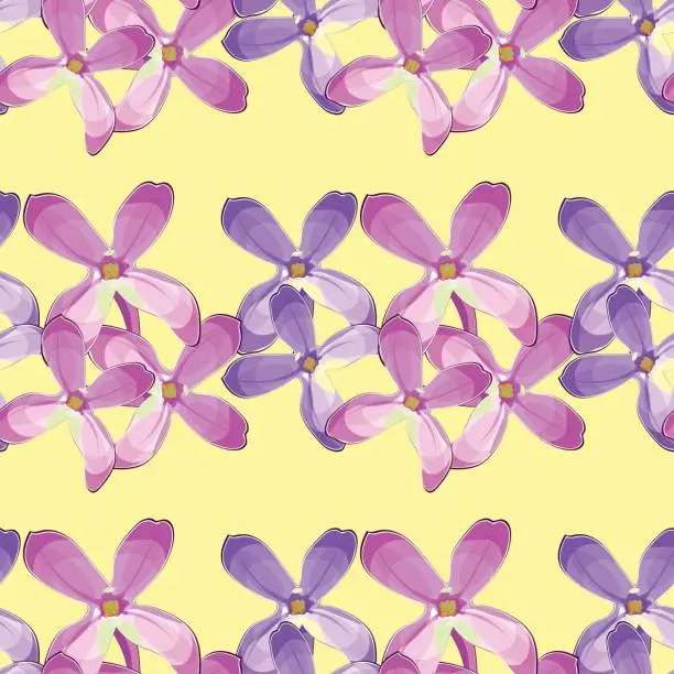 Vector illustration of Seamless pattern Lilac branch flowers blooming spring. Vector illustration