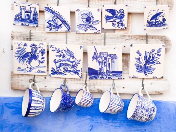Traditional Portuguese pottery sold as souvenirs in Obidos Traditional Portuguese pottery sold as souvenirs in Obidos. obidos photos stock pictures, royalty-free photos & images