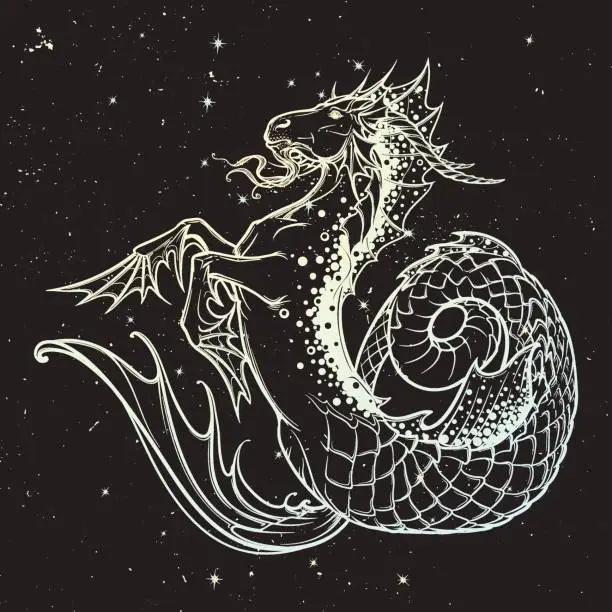 Vector illustration of Zodiac sign Capricorn. Night sky