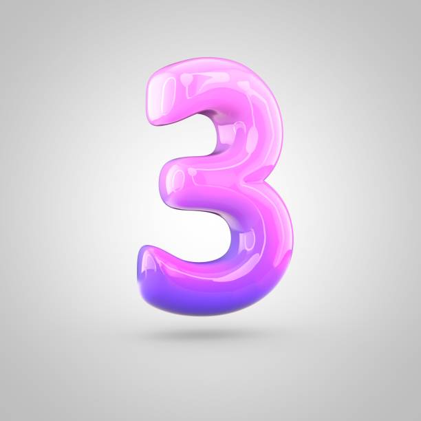 istock Glossy pink and violet gradient paint alphabet number 3 isolated on white background 672450182