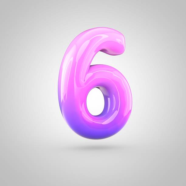 Glossy Pink And Violet Gradient Paint Alphabet Number 6 Isolated