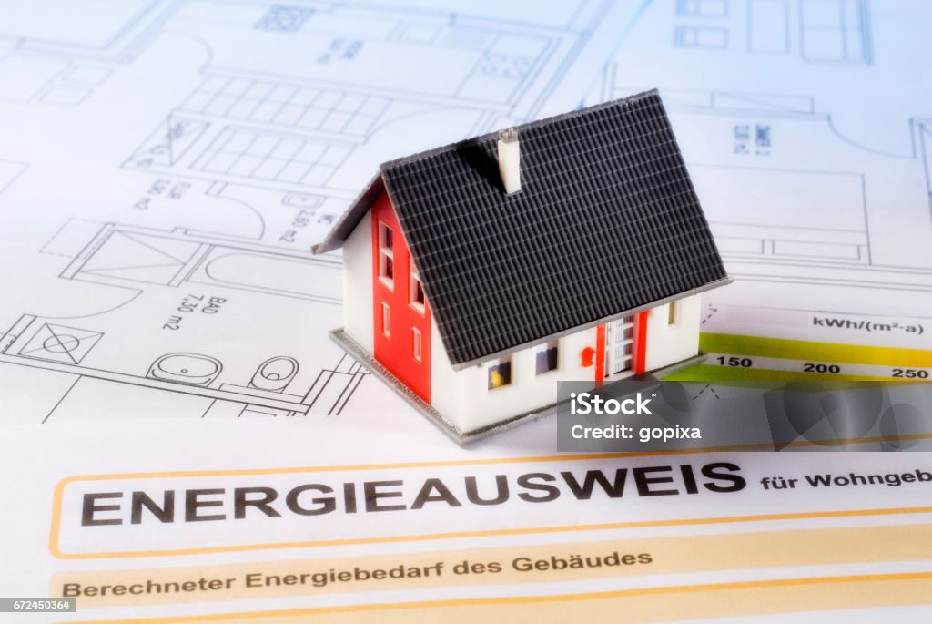 Energy certificate and house Fuel and Power Generation Stock Photo