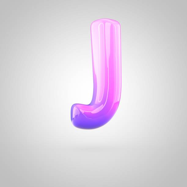 istock Glossy pink and violet gradient paint alphabet letter J uppercase isolated on white background 672453534