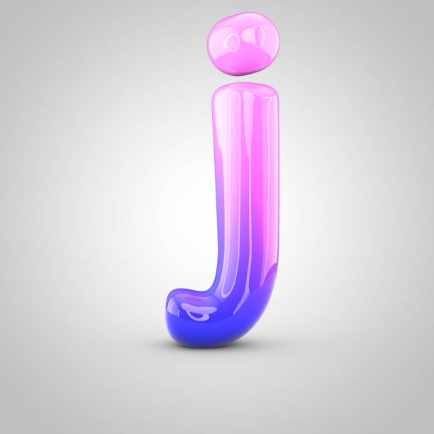 istock Glossy pink and violet gradient paint alphabet letter J lowercase isolated on white background 672453588