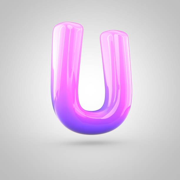istock Glossy pink and violet gradient paint alphabet letter U uppercase isolated on white background 672458772