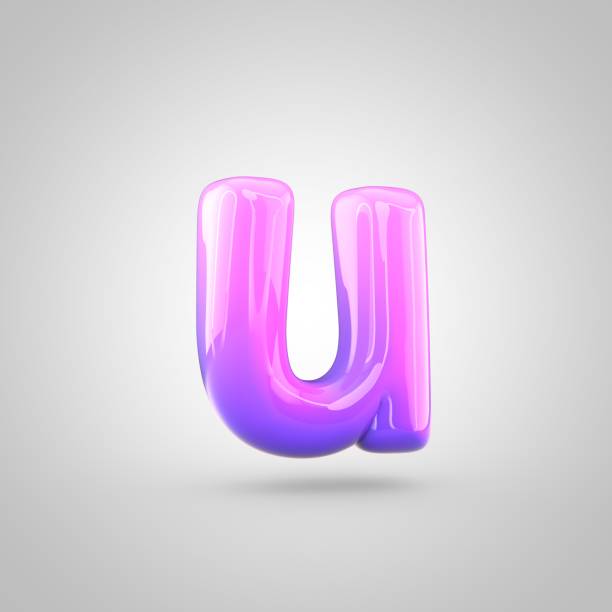 istock Glossy pink and violet gradient paint alphabet letter U lowercase isolated on white background 672458800