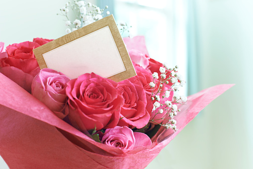 Blank Card In Bouquet Of Flowers