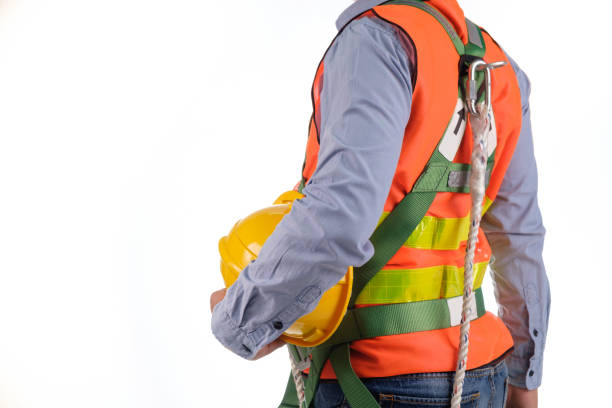 istock engineer wear fall arrest equipment on white background 672463226