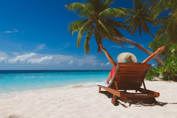 istock happy woman on tropical beach vacation 672474798