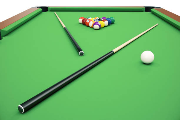 istock 3D illustration Billiard balls in a green pool table, pool billiard game, Billiard concept 672481904