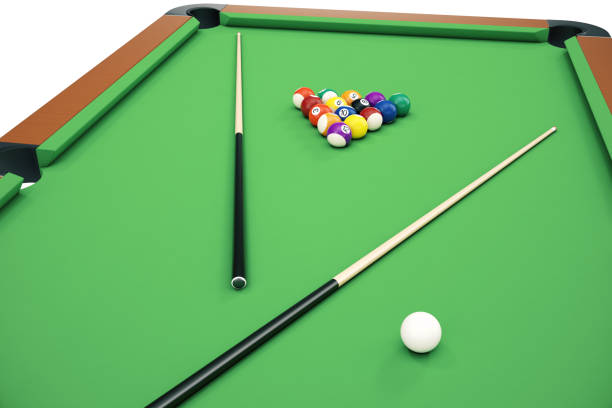 istock 3D illustration Billiard balls in a green pool table, pool billiard game, Billiard concept 672481918