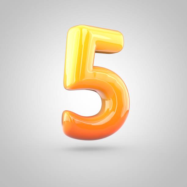 istock Glossy orange and yellow gradient paint alphabet number 5 isolated on white background 672485740
