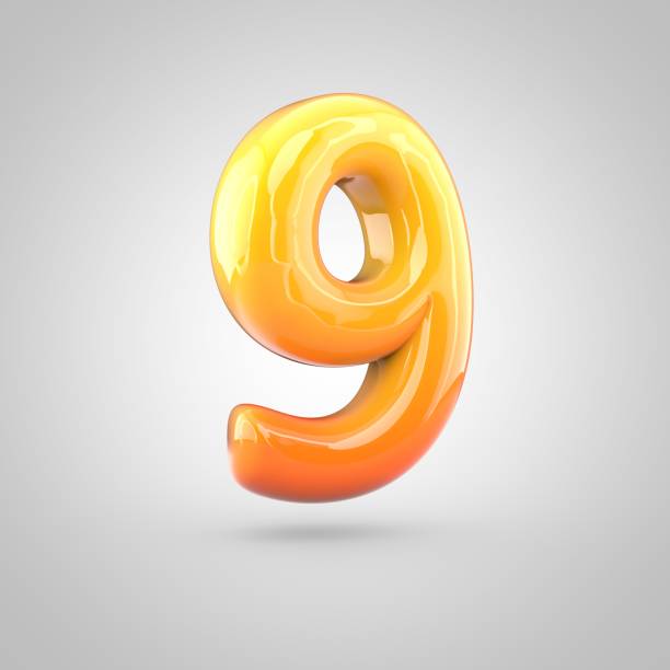 istock Glossy orange and yellow gradient paint alphabet number 9 isolated on white background 672485930