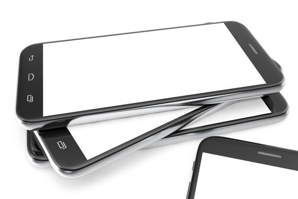 istock Modern smart phone. White screen for mockup, isolated on white background, 3d illustration 672486214