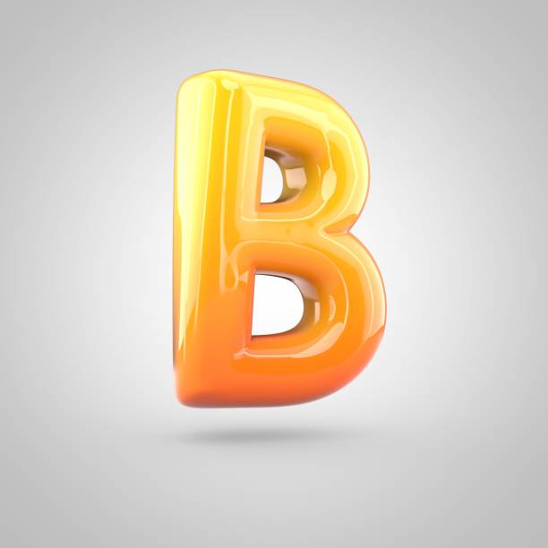 istock Glossy orange and yellow gradient paint alphabet letter B uppercase isolated on white background 672486256