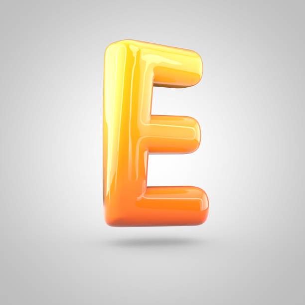istock Glossy orange and yellow gradient paint alphabet letter E uppercase isolated on white background 672486706