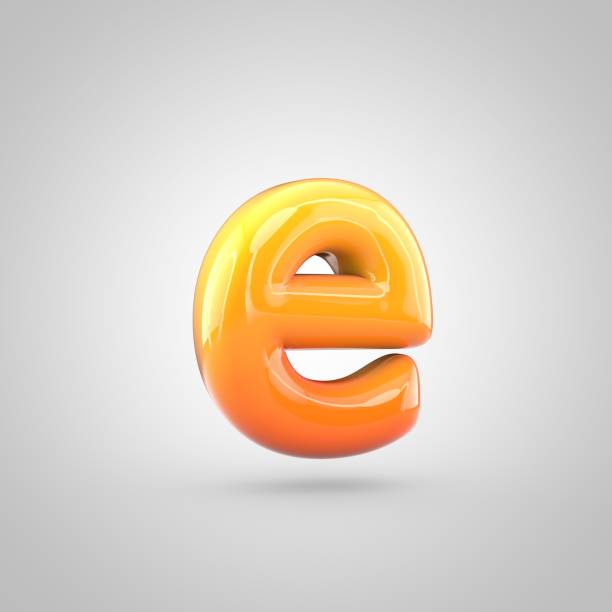 istock Glossy orange and yellow gradient paint alphabet letter E lowercase isolated on white background 672486746