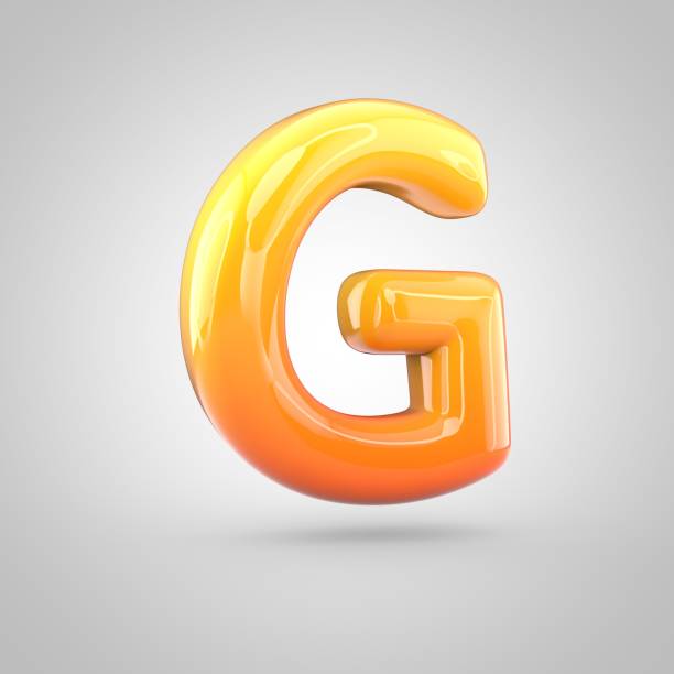 istock Glossy orange and yellow gradient paint alphabet letter G uppercase isolated on white background 672486944