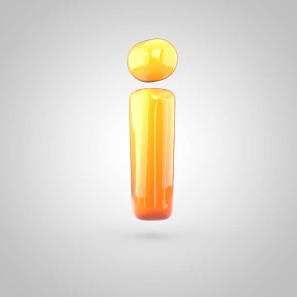 Glossy orange and yellow gradient paint alphabet letter I lowercase. 3D render of bubble twisted font with glint isolated on white background.
