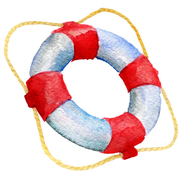 ilustrações de stock, clip art, desenhos animados e ícones de watercolor sketch of lifebuoy on white background - life belt water floating on water buoy