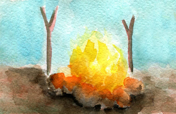 istock watercolor sketch of bonfire on white background 672489760