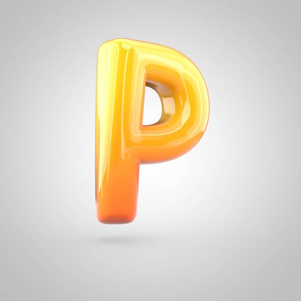 istock Glossy orange and yellow gradient paint alphabet letter P uppercase isolated on white background 672489882